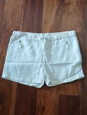 Saks Fifth Avenue White Drawstring Linen-Blend Athletic Shorts
